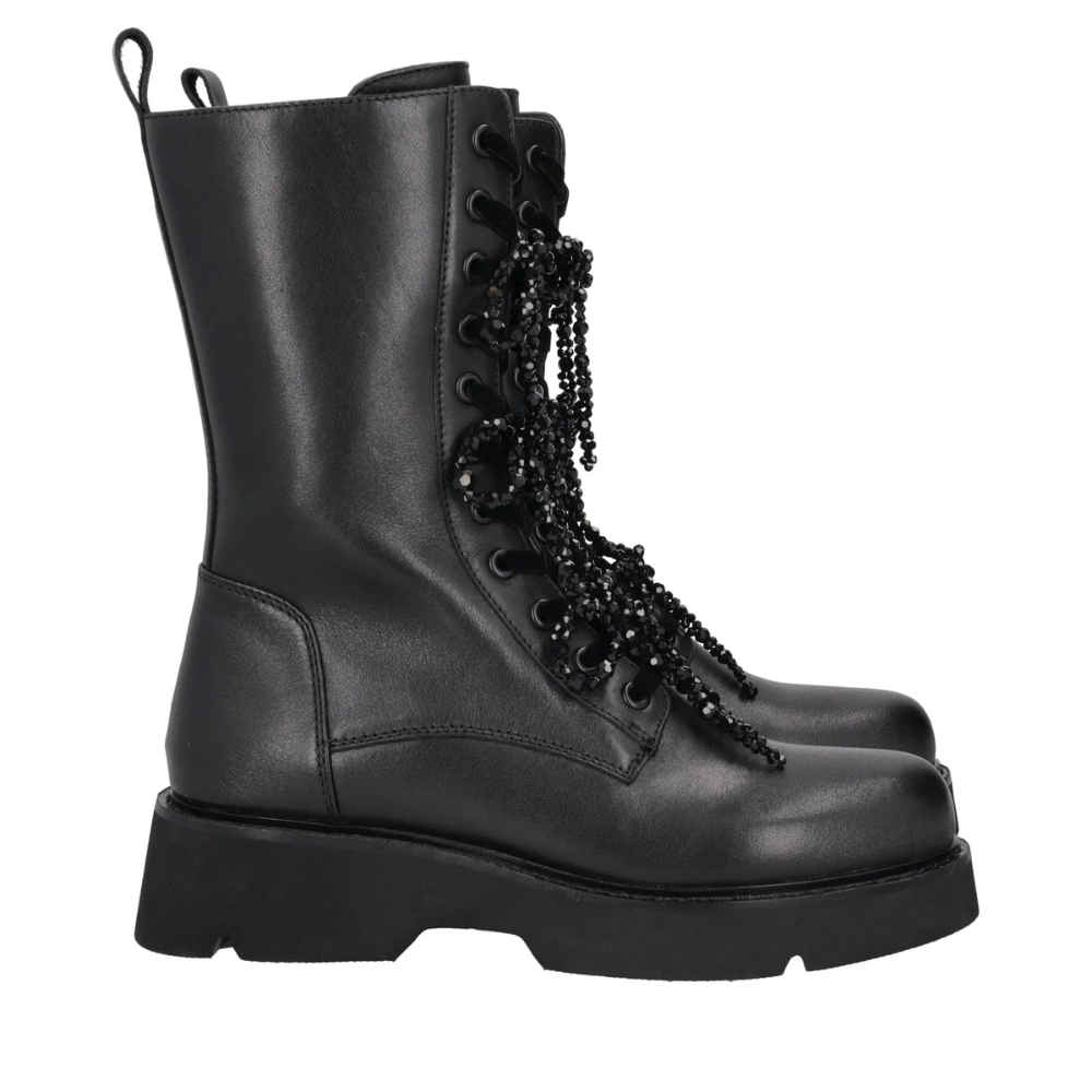 ANFIBIO TOSCA BLU IN PELLE CON FIOCCHI