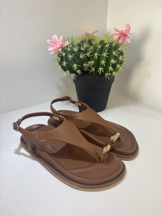 SANDALO FLAT IN PELLE BISCOTTO