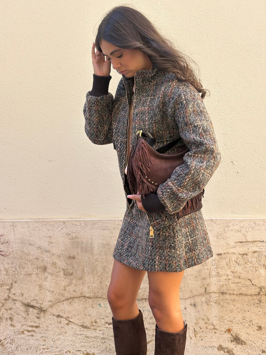 BORSA TOSCA BLU IN PELLE SUEDE MARRONE