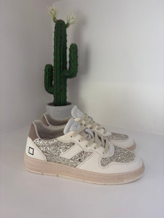 SNEAKERS DATE COURT 2.0 IN VERA PELLE E GLITTER ARGENTO