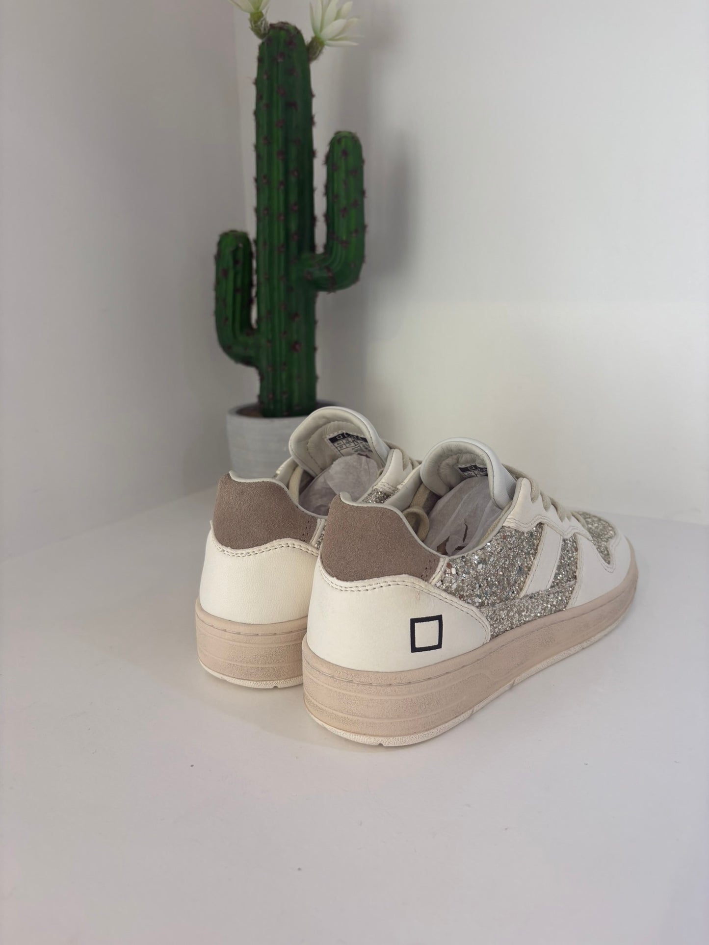 SNEAKERS DATE COURT 2.0 IN VERA PELLE E GLITTER ARGENTO