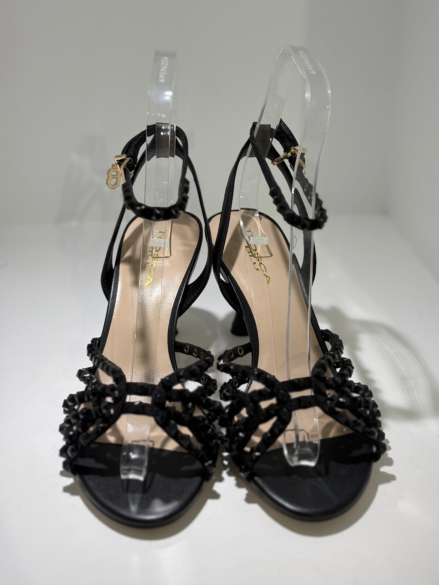 SANDALO TOSCA BLU NERO CON BORCHIE E TACCO A ROCCHETTO 9