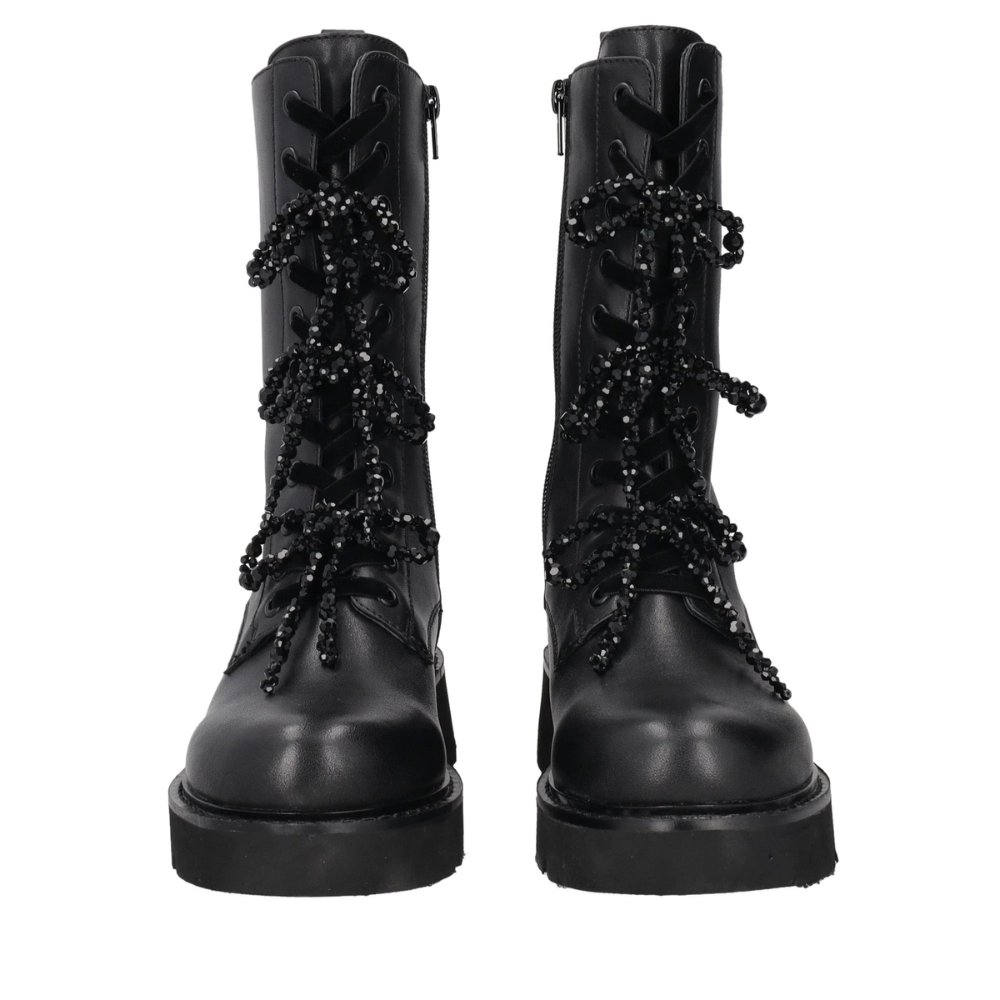 ANFIBIO TOSCA BLU IN PELLE CON FIOCCHI