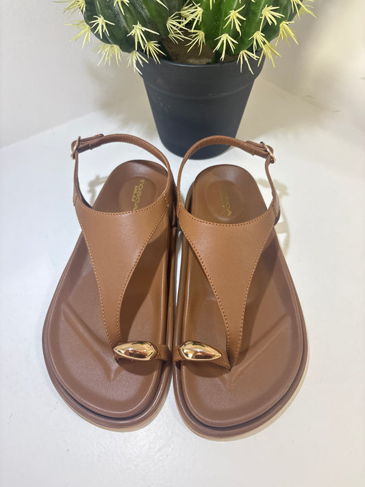 SANDALO FLAT IN PELLE BISCOTTO