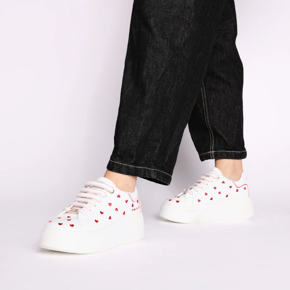 SNEAKERS CLARA TOSCA BLU BIANCO CON CUORI ROSSI
