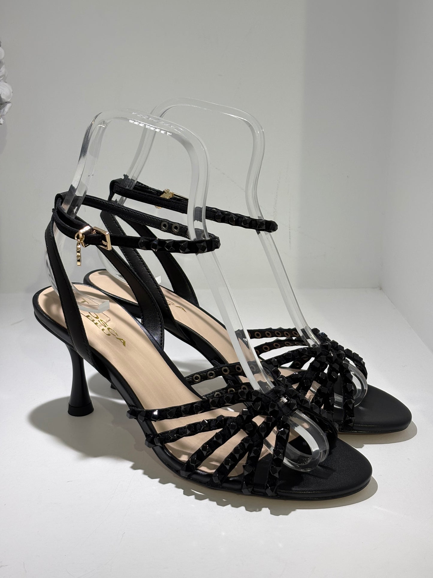 SANDALO TOSCA BLU NERO CON BORCHIE E TACCO A ROCCHETTO 9