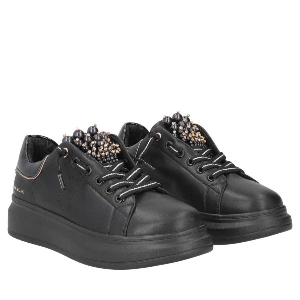 SLIP-ON TOSCA BLU NERO CON PERLE