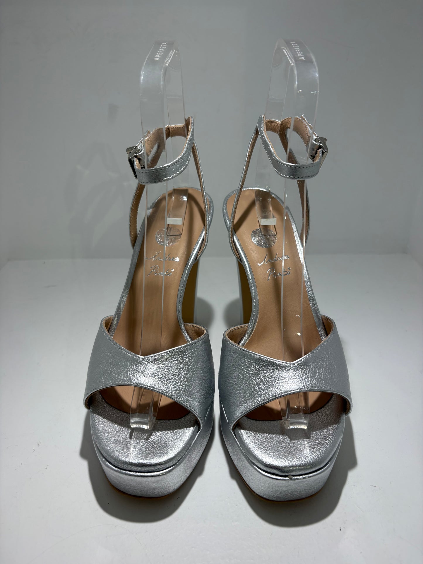 SANDALO ANDREA PINTO VERA PELLE LAMINATA ARGENTO + PLATFORM
