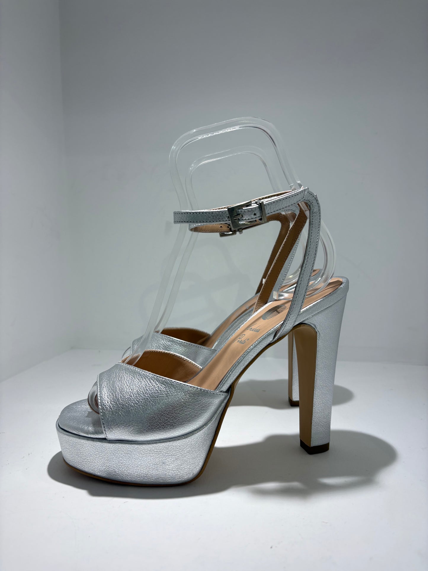 SANDALO ANDREA PINTO VERA PELLE LAMINATA ARGENTO + PLATFORM