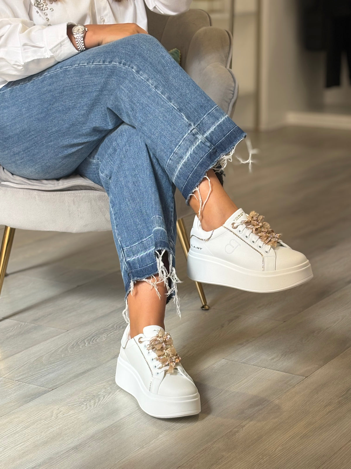 SNEAKER TOSCA BLU BIANCO FIOCCHETTI