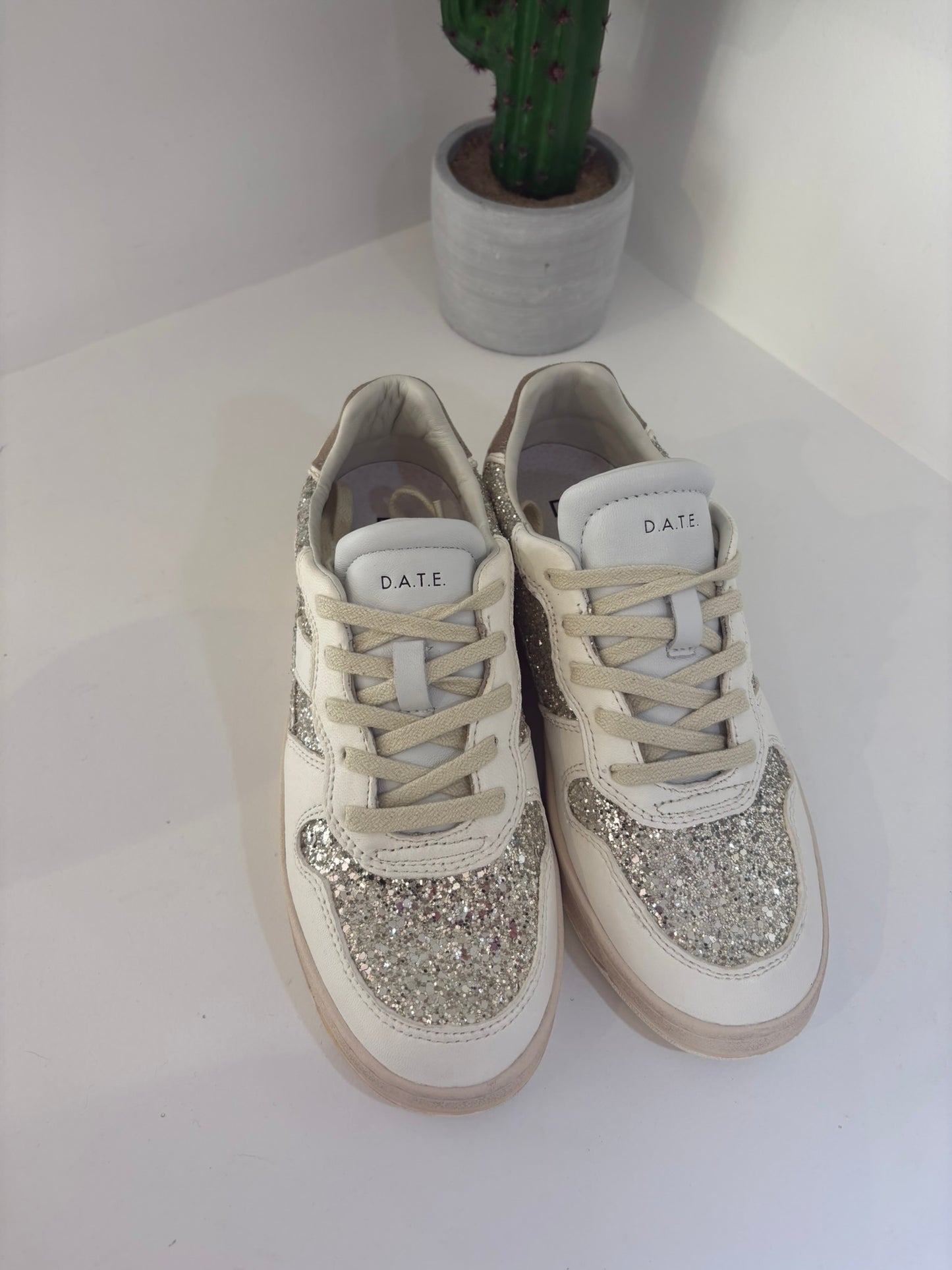 SNEAKERS DATE COURT 2.0 IN VERA PELLE E GLITTER ARGENTO
