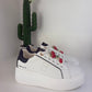 SNEAKER TOSCA BLU IN PELLE BIANCO E FRAGOLE TACCO 6CM