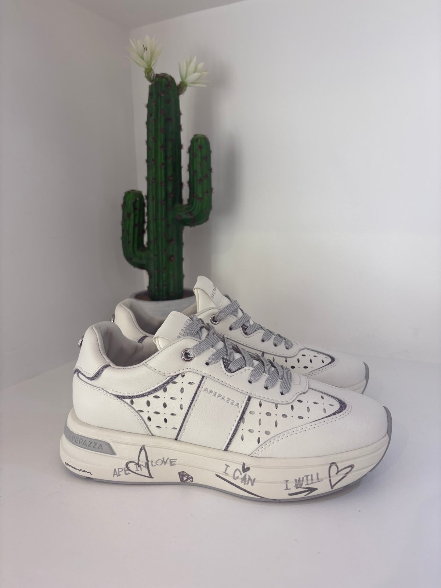 SNEAKERS APE PAZZA IN PELLE MORBIDA BIANCA