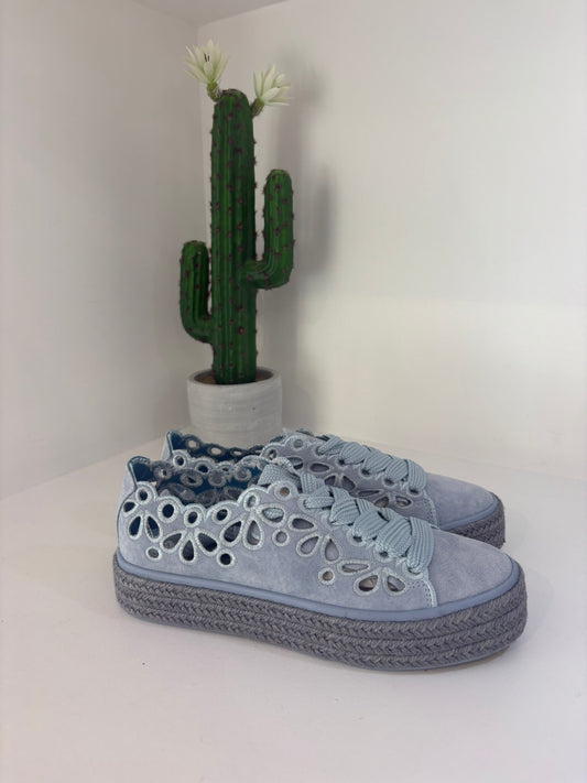 ESPADRILLAS CAFENOIR IN PELLE SCAMOSCIATA CELESTE