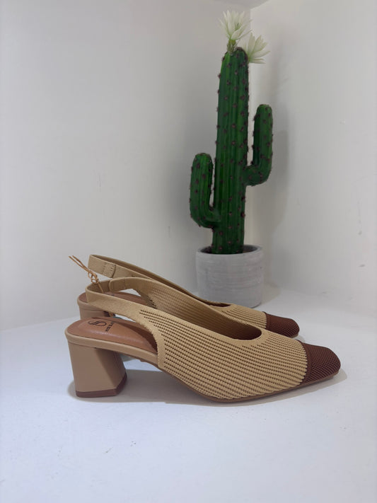 SLINGBACK MISS ELASTIC CREMA/CUOIO TACCO 5