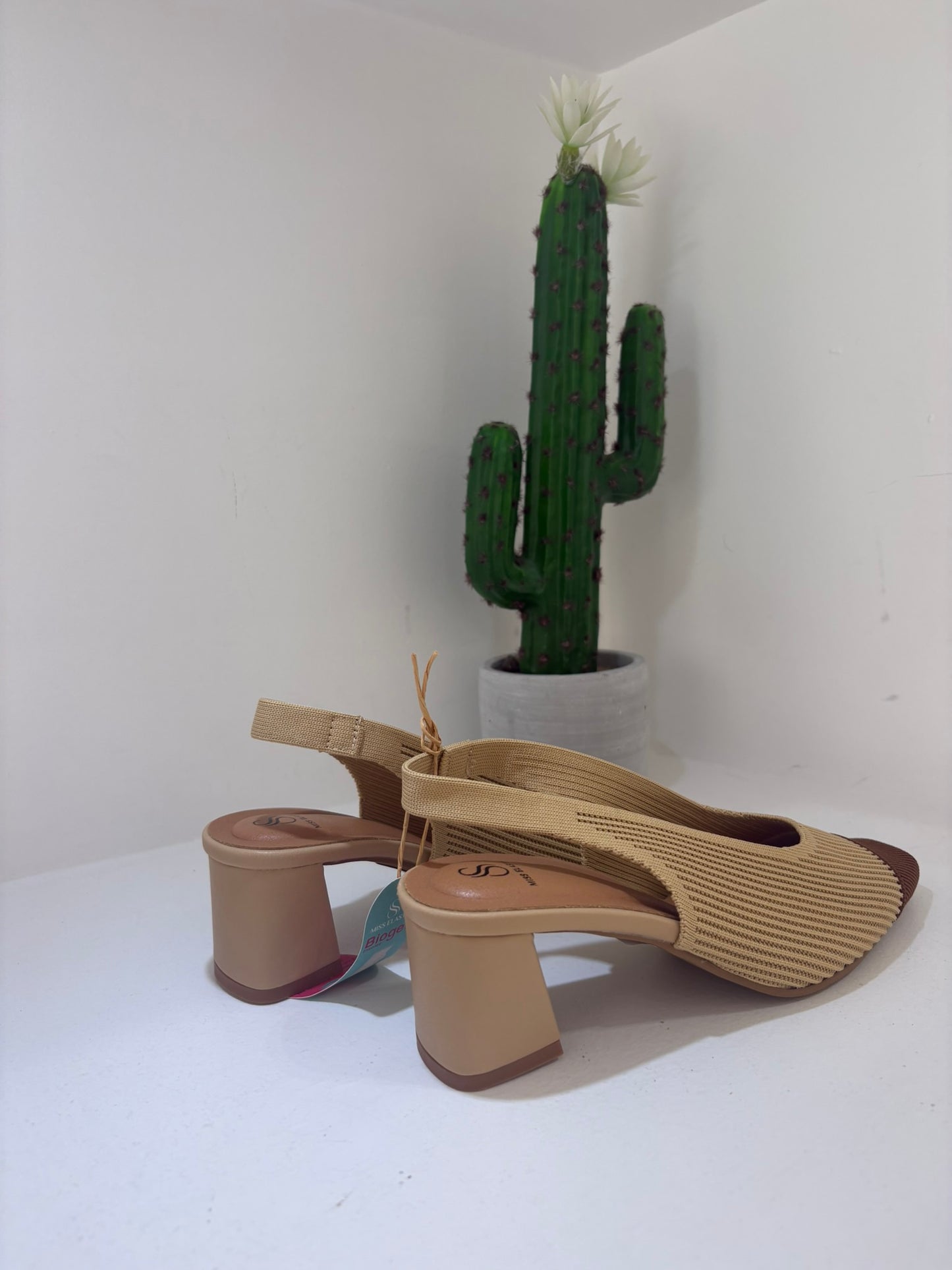 SLINGBACK MISS ELASTIC CREMA/CUOIO TACCO 5