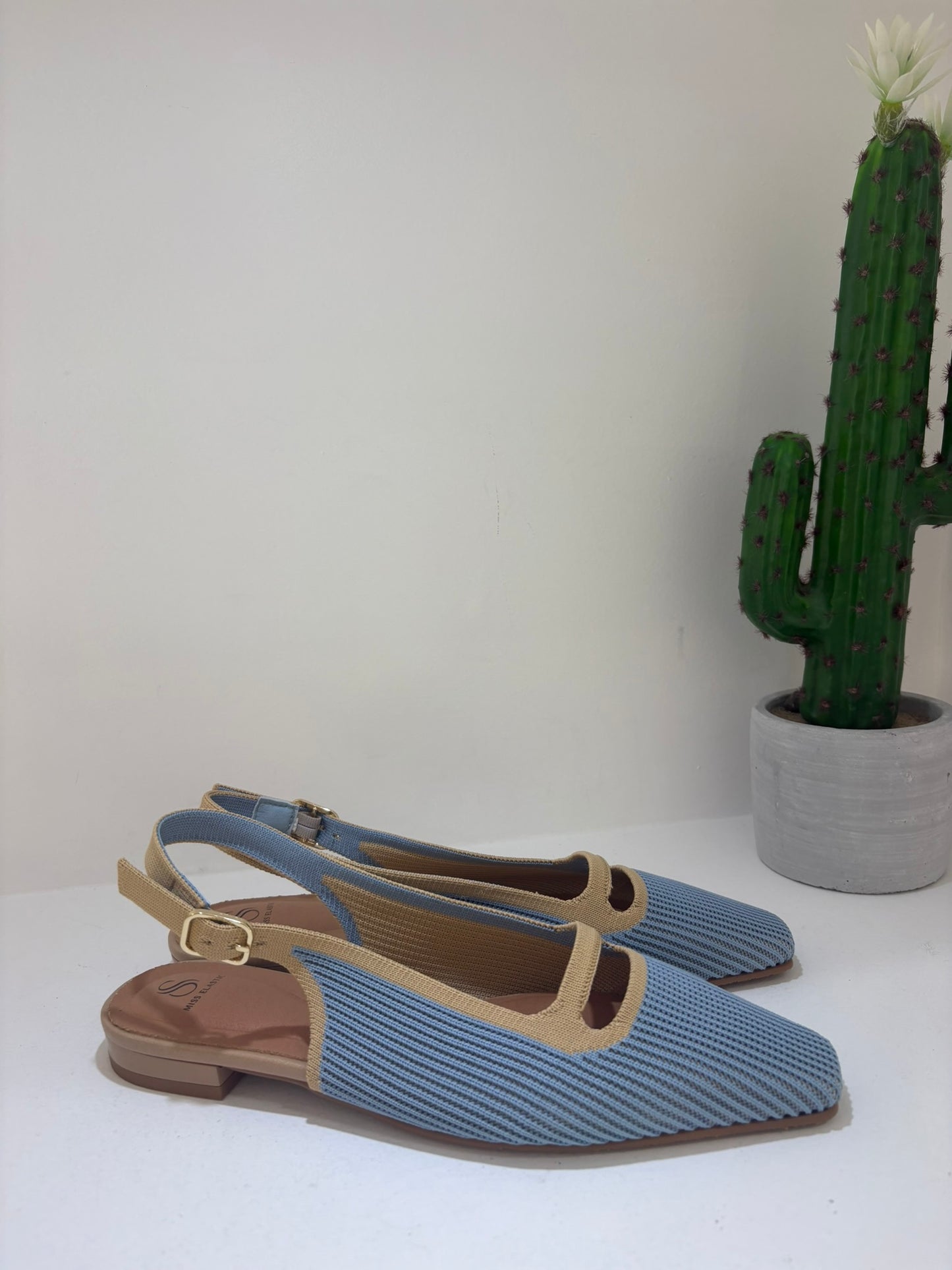 SLINGBACK MISS ELASTIC CELESTE/BEIGE