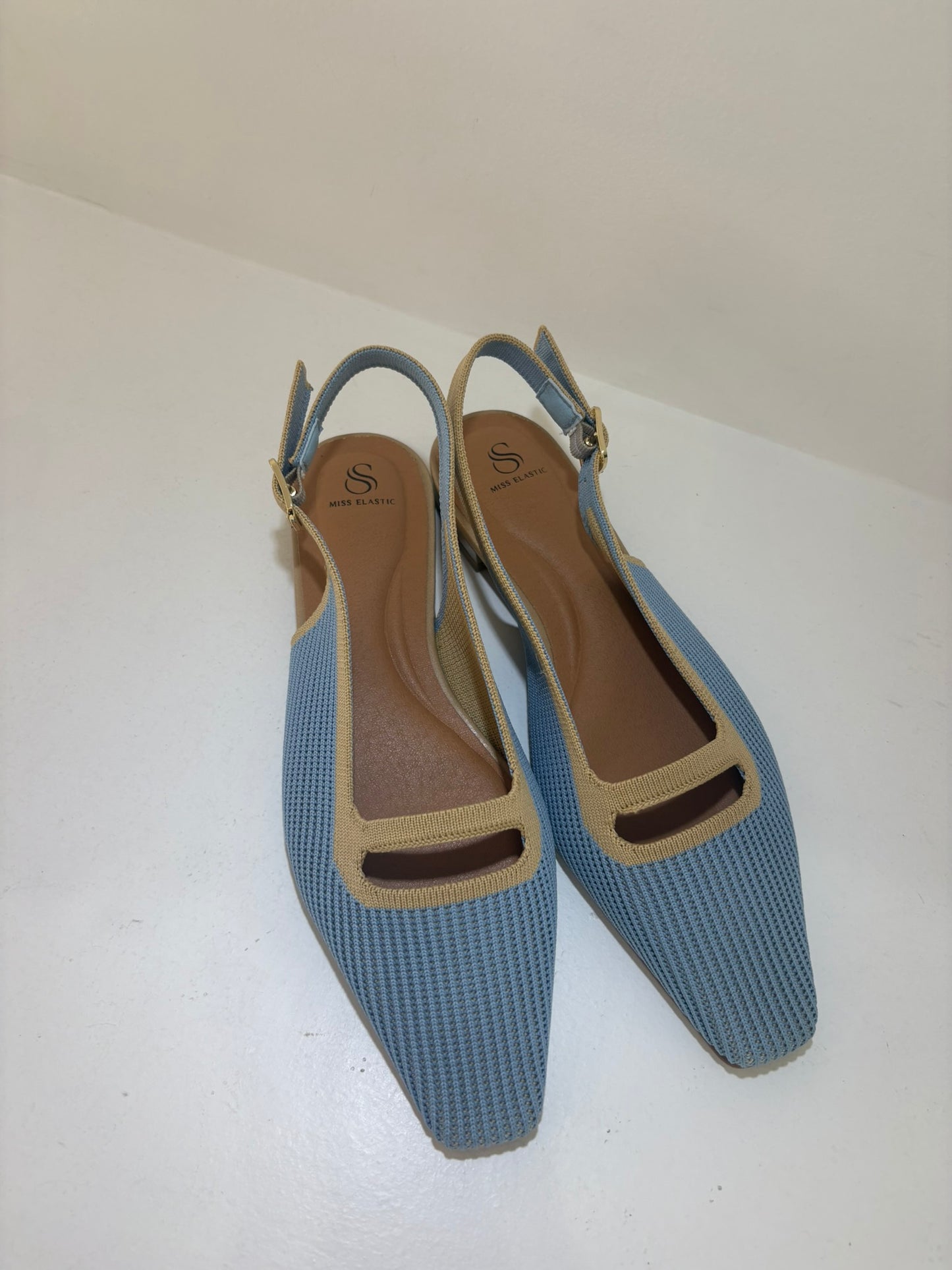 SLINGBACK MISS ELASTIC CELESTE/BEIGE