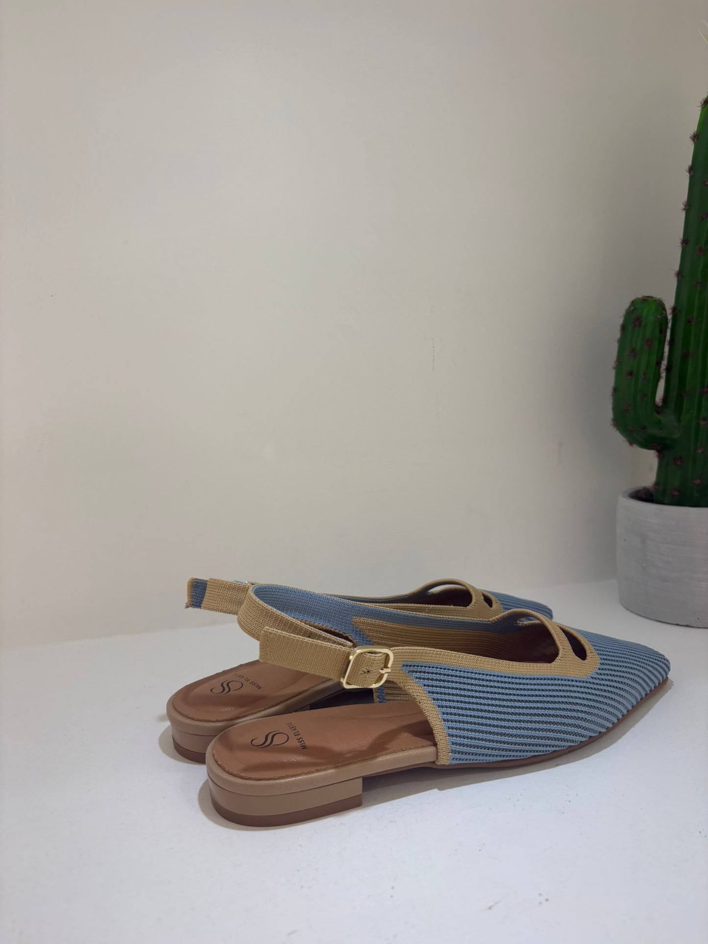 SLINGBACK MISS ELASTIC CELESTE/BEIGE