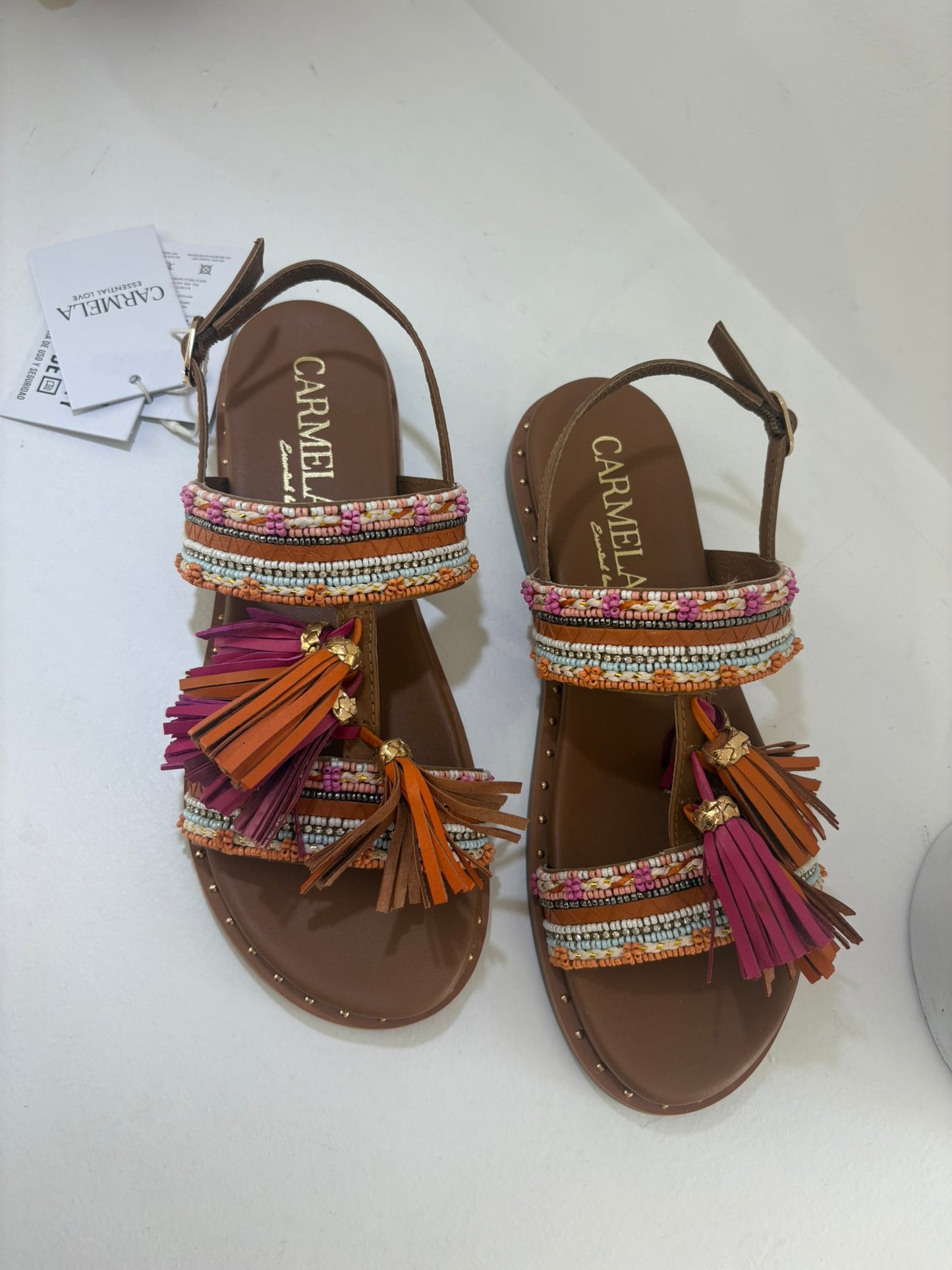 SANDALO CARMELA IN VERA PELLE E PAIETTE ARANCIO/FUCSIA