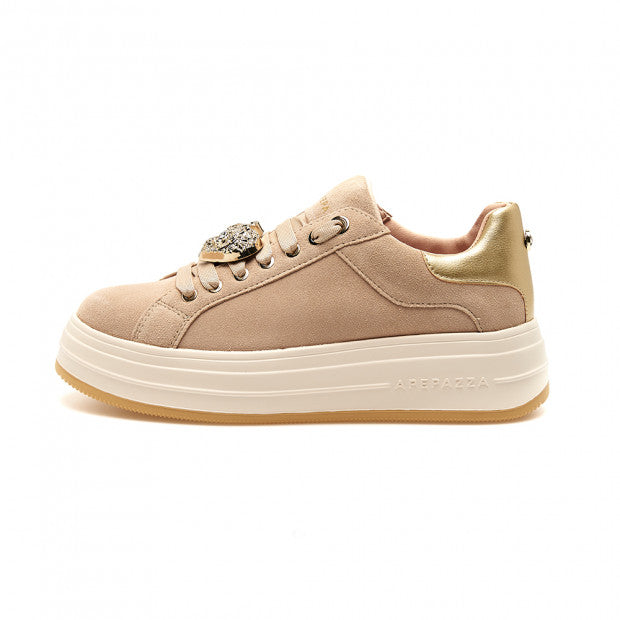 Sneakers Ape pazza beige in pelle con cuori rimovibili