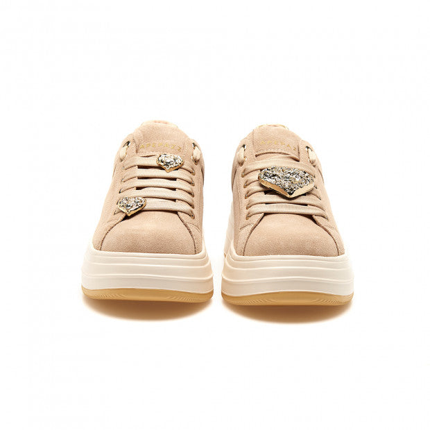 Sneakers Ape pazza beige in pelle con cuori rimovibili