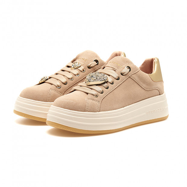 Sneakers Ape pazza beige in pelle con cuori rimovibili