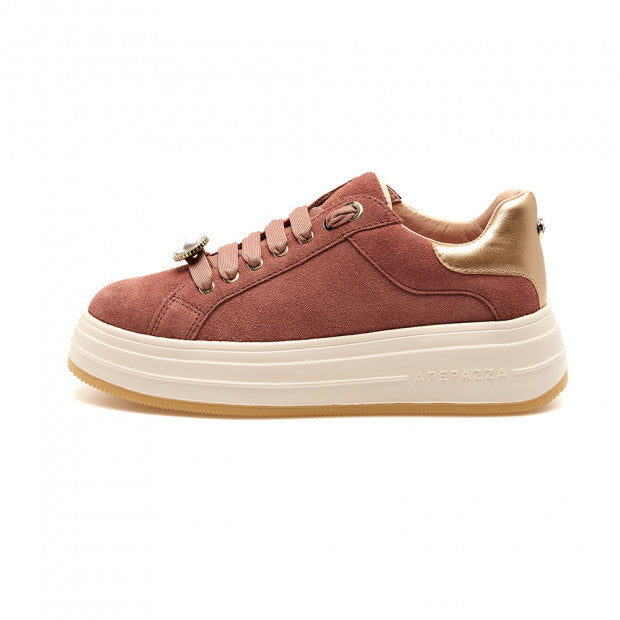 Sneakers Ape pazza Rosa antico in pelle con perle rimovibili