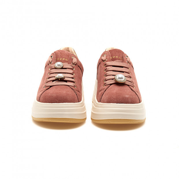 Sneakers Ape pazza Rosa antico in pelle con perle rimovibili