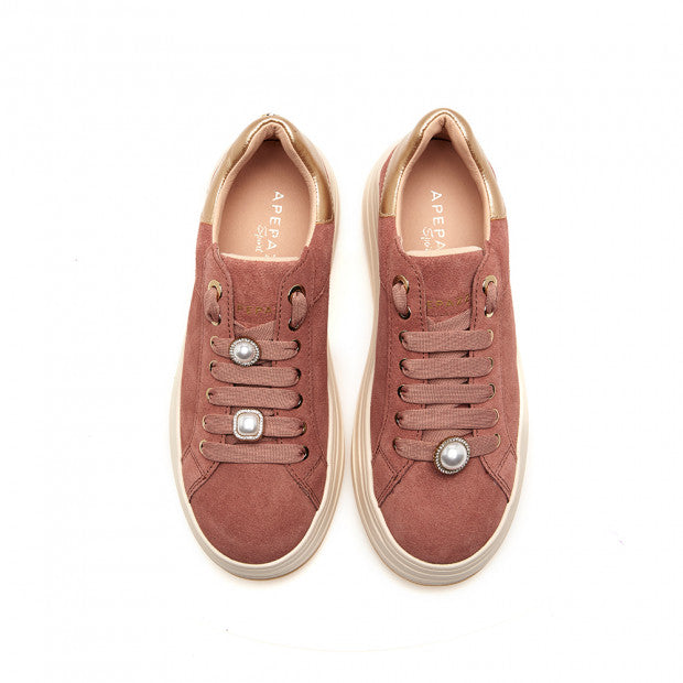 Sneakers Ape pazza Rosa antico in pelle con perle rimovibili